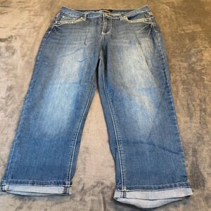 Earl Jean Capris Jeans Blue Wash Embellished Pockets Cropped Womens 12 34x23"